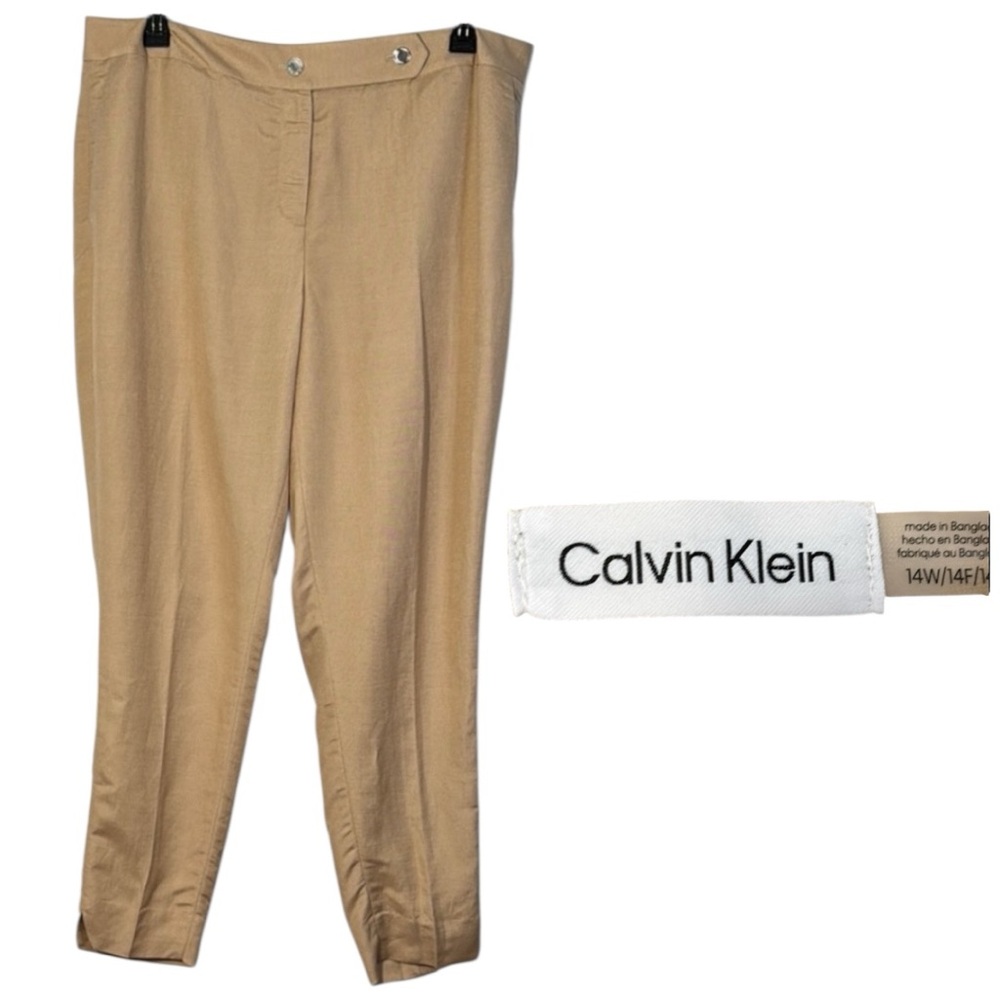 Calvin Klein Pants Tan Linen‎ Blend Tapered Straight Leg in Sizes 14W NWT
